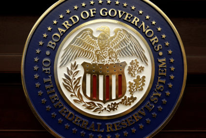 The seal for the Board of Governors of the Federal Reserve System is displayed in Washington, U.S., June 14, 2017. REUTERS/Joshua Roberts/File Photo