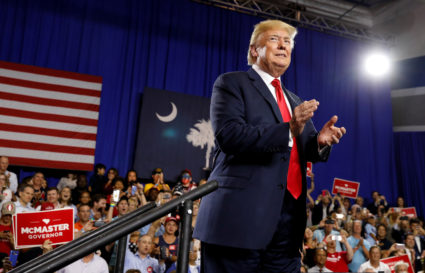 U.S. President Donald Trump participates in a rally in support of South Carolina Governor Henry McMaster in West Columbia, South Carolina, U.S., June 25, 2018. REUTERS/Kevin Lamarque - RC13C09CDC60