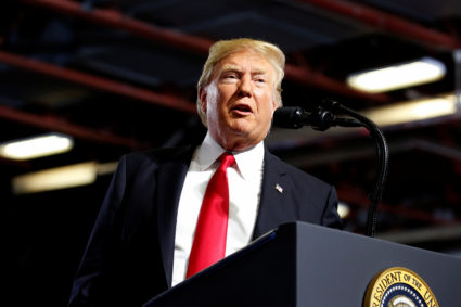 President Donald Trump speaks during a Make America Great Again rally in Great Falls, Montana, on July 5, 2018. Photo by Joshua Roberts/Reuters