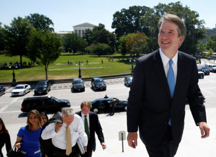 Supreme Court nominee Judge Brett Kavanaugh arrives with U.S. Vice President Mike Pence at the U.S. Capitol in Washington, U.S., July 10, 2018. REUTERS/Joshua Roberts - RC173C260EC0