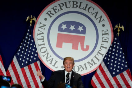 President Donald Trump addresses the Republican National Committee's February 2018 meeting at the Washington Hilton in Washington, D.C. Photo by Yuri Gripas/Reuters