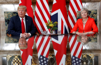 President Donald Trump and British Prime Minister Theresa May meet at Chequers in Buckinghamshire, Britain. Photo by Kevin Lamarque/Reuters