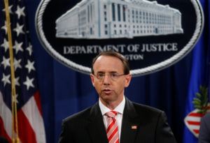 Deputy U.S. Attorney General Rod Rosenstein is expected to leave the Department of Justice after the new attorney general is confirmed, according to sources. Photo by Leah Millis/Reuters