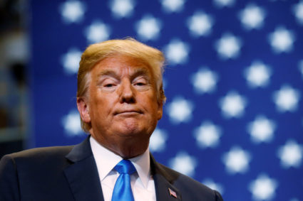 U.S. President Donald Trump pauses during address at campaign rally at Mohegan Sun Arena in Wilkes-Barre, Pennsylvania, U.S., August 2, 2018. Photo by Leah Millis/Reuters.
