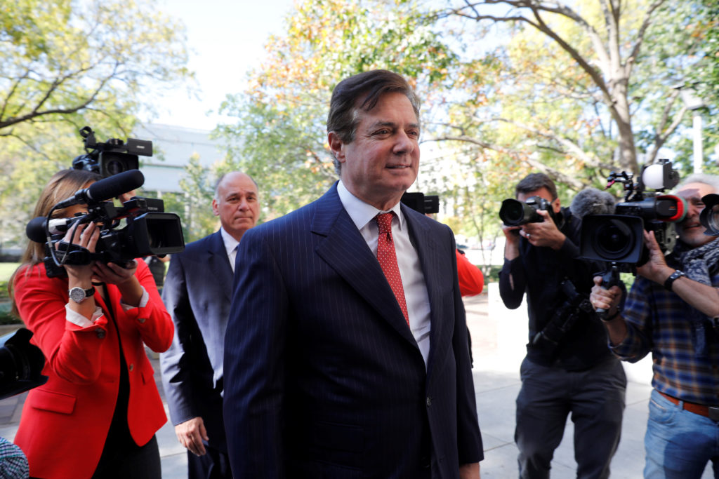 U.S. President Donald Trump's former campaign manager Paul Manafort arrives for a hearing at U.S. District Court in Washin...