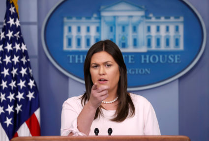 White House spokeswoman Sarah Sanders speaks during a press briefing at the White House in Washington, U.S., July 2, 2018. Kevin Lamarque/Reuters