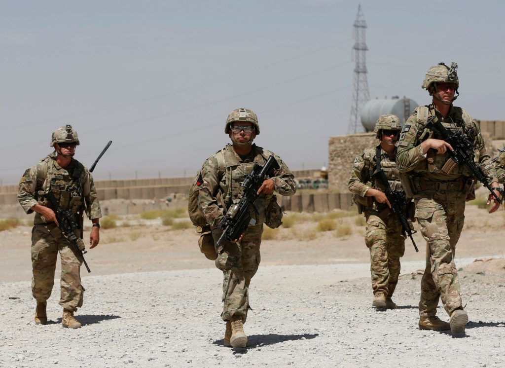 U.S. troops patrol at an Afghan National Army Base in Logar province, Afghanistan on Aug. 7. Photo by Omar Sobhani/Reuters