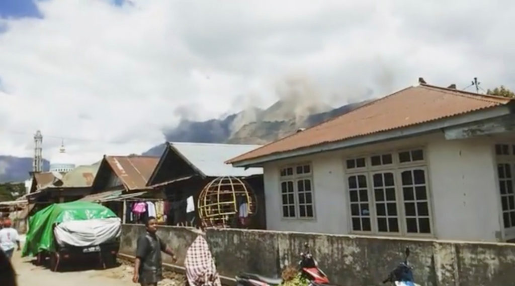 A landslide is seen after an earthquake in Lombok