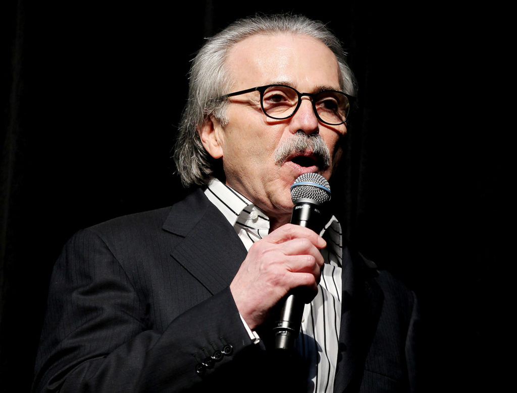 David Pecker, Chairman and CEO of American Media speaks at the Shape and Men's Fitness Super Bowl Party in New York City, ...