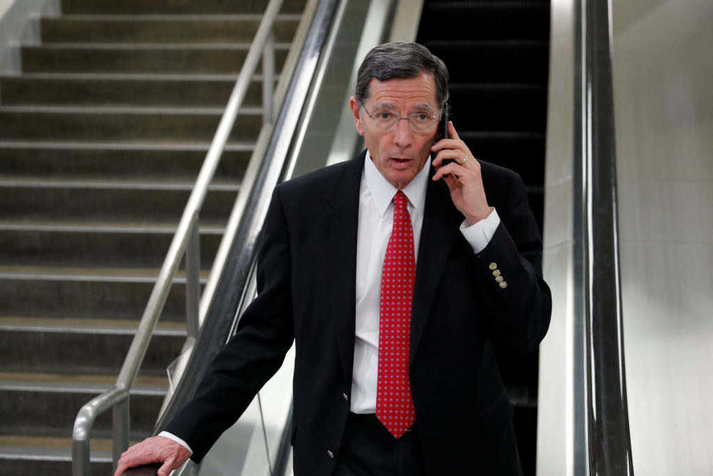 Sen. John Barrasso, R-Wyo., departs the Senate after a vote in Washington, D.C. on Jan. 18, 2018. File photo by Jonathan E...