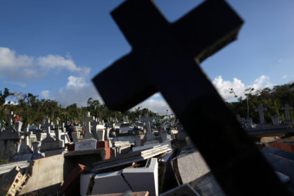 Graves destroyed during Hurricane Maria in September 2017, are seen at a cemetery, in Lares, Puerto Rico. Photo by Alvin Baez/Reuters