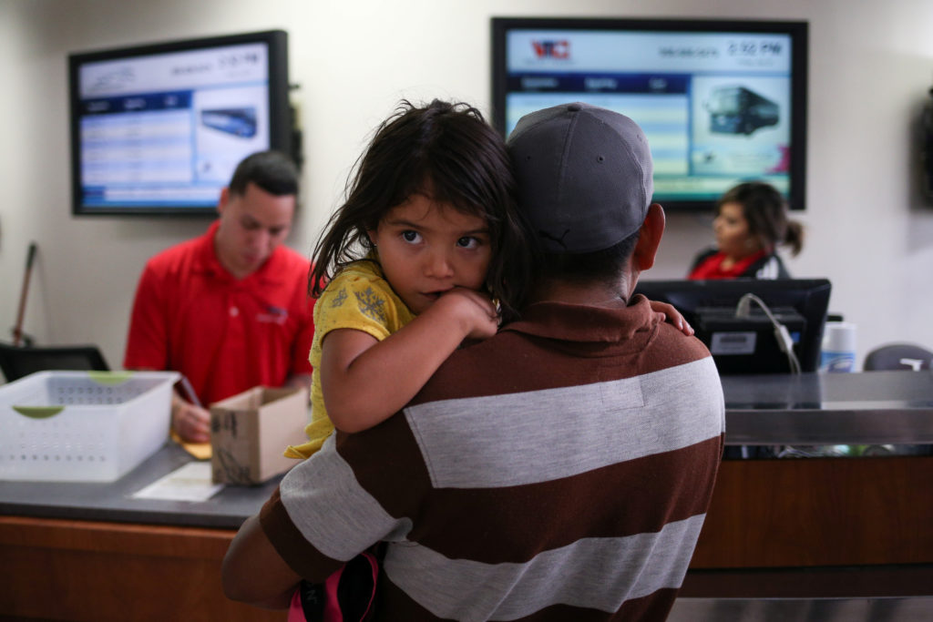 An undocumented immigrant father from El Salvador and his 3-year-old daughter are released from detention with other famil...