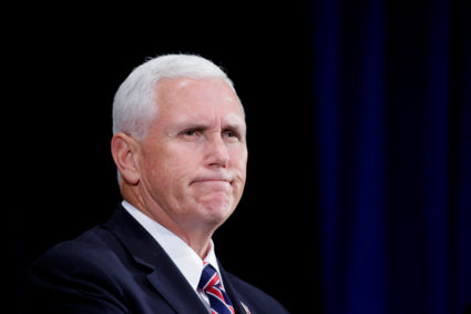 U.S. Vice President Mike Pence speaks to attendees during the Department of Homeland Security's Cybersecurity Summit in Manhattan on July 31, 2018. REUTERS/Eduardo Munoz