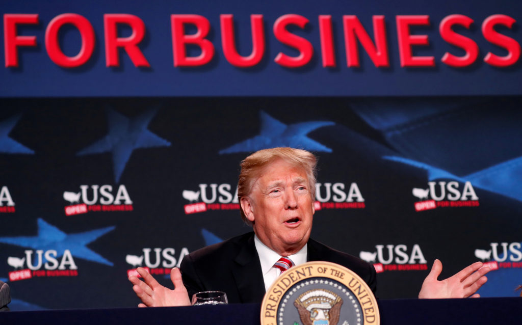 President Donald Trump speaks during an April roundtable on tax cuts for Florida small businesses in Hialeah, Florida. Pho...