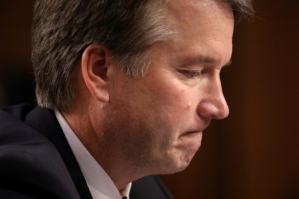 FILE PHOTO: U.S. Supreme Court nominee Judge Brett Kavanaugh testifies at his U.S. Senate Judiciary Committee confirmation hearing on Capitol Hill in Washington, U.S., September 4, 2018. REUTERS/Chris Wattie/File Photo