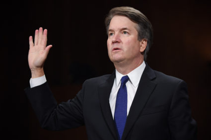 Brett Kavanaugh, Supreme Court associate justice nominee for U.S. President Donald Trump, is sworn in during a Senate Judiciary Committee hearing in Washington, D.C. Photo by Saul Loeb via Bloomberg