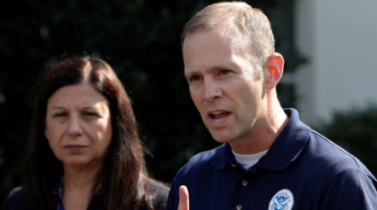 U.S. acting Secretary of Homeland Security Elaine Duke and Federal Emergency Management Agency (FEMA) Administrator Brock Long speak to reporters about Hurricane Maria relief efforts after meeting at the White House in Washington, U.S. September 26, 2017. REUTERS/Jonathan Ernst - RC1725EE05D0