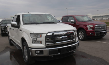 The all-new Ford 2015 F-150 pickup trucks are seen outside the Ford Rouge Center in Dearborn, Michigan, November 11, 2014. REUTERS/Rebecca Cook