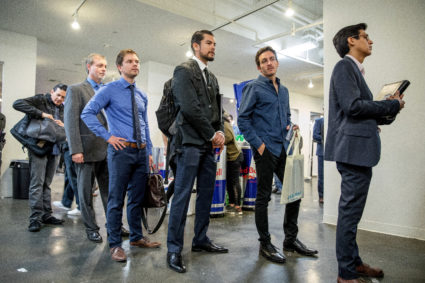 Job seekers and recruiters gather at TechFair in Los Angeles, California, U.S. March 8, 2018. REUTERS/Monica Almeida
