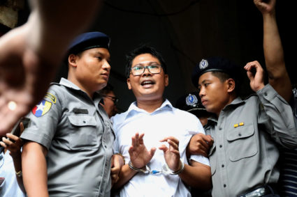 Reuters journalist Wa Lone departs Insein court after his verdict announcement in Yangon, Myanmar, on Sept. 3. Photo by Ann Wang/Reuters