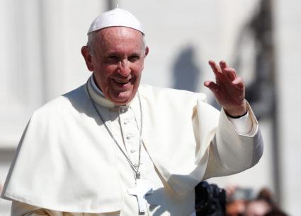 Pope Francis waves as he leaves after the Wednesday general audience in Saint Peter's square at the Vatican on Sept. 5, 2018. Photo by Max Rossi/Reuters