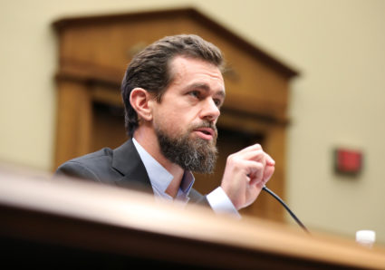 Twitter CEO Jack Dorsey testifies before the House Energy and Commerce Committee hearing on Twitters algorithms and content monitoring on Capitol Hill in Washington, U.S., September 5, 2018. REUTERS/Chris Wattie - RC129EA7CFF0