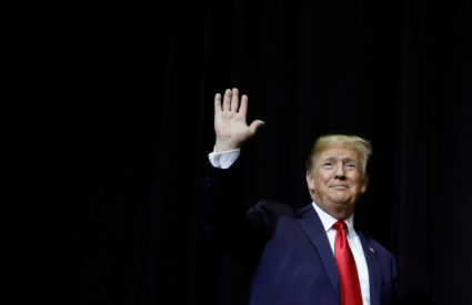 President Donald Trump arrives to speak at a Republican Party fundraiser in Sioux Falls, South Dakota, in September. Photo by Kevin Lamarque/Reuters