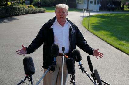 President Donald Trump speaks to reporters before departing the White House on Sept. 19. Photo by Brian Snyder/Reuters