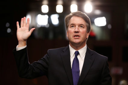 Supreme Court nominee judge Brett Kavanaugh is sworn in during a Senate Judiciary Committee confirmation hearing on Capitol Hill in Washington, U.S., September 4, 2018. REUTERS/Joshua Roberts