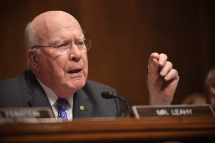U.S. Senator Patrick Leahy asks questions to Supreme Court nominee Judge Brett Kavanaugh as he testifies before the Senate Judiciary Committee on Capitol Hill in Washington, DC, U.S., September 27, 2018. Saul Loeb/Pool via REUTERS
