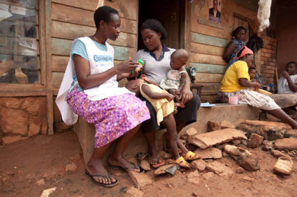 People in rural Uganda and Kenya, who don’t have easy access to health clinics, get extra help from community health workers. Photo courtesy of Living Goods