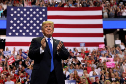 U.S. President Donald Trump rallies with supporters during a Make America Great Again rally in Southaven, Mississippi, U.S. October 2, 2018. Trump's tax cuts have helped boost consumer spending, at least in the short term. Photo by Jonathan Ernst/Reuters