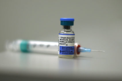A measles vaccine is seen at Venice Family Clinic in Los Angeles in 2015. Photo by Lucy Nicholson/Reuters