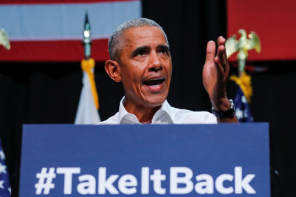 Former President Barack Obama participates in a political rally for California Democratic candidates during a event in Anaheim, California. Photo by Mike Blake/Reuters