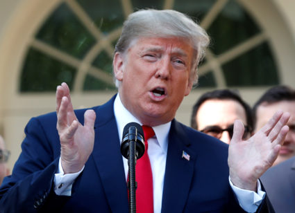 President Donald Trump delivers remarks on the United States-Mexico-Canada Agreement (USMCA) during a news conference in the Rose Garden of the White House in Washington, D.C. Photo by Kevin Lamarque/Reuters