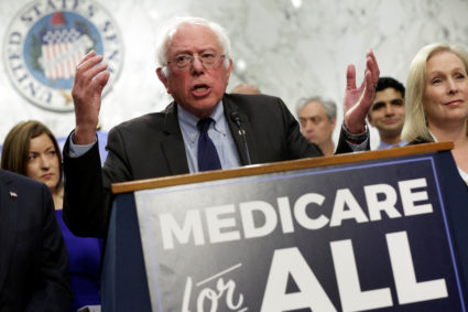 Senator Bernie Sanders (I-Vermont) speaks during an event to introduce the "Medicare for All Act of 2017" on Capitol Hill in Washington, D.C. Photo by Yuri Gripas/Reuters