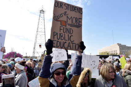 Teachers rally outside the state Capitol in April during a teacher walkout to demand higher pay and more funding for education in Oklahoma City. A surge in teacher activism is shaking up the midterm elections. Photo by Nick Oxford/Reuters
