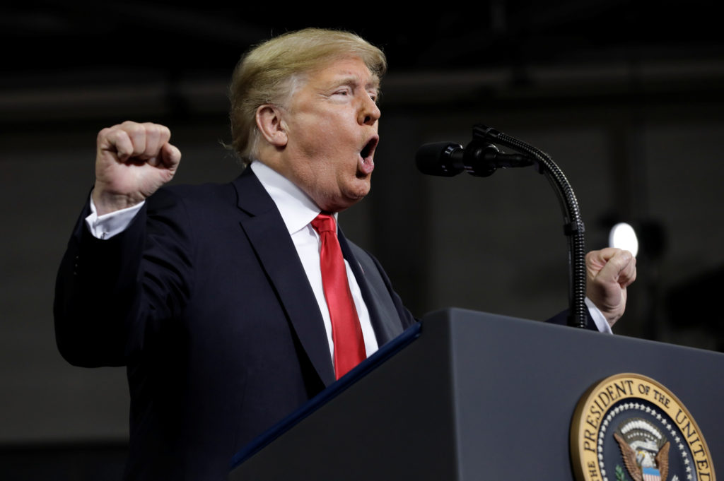 U.S. President Donald Trump speaks about confirmation and swearing in of Supreme Court Justice Kavanaugh at a campaign ral...