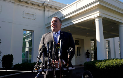 Secretary of State Mike Pompeo speaks after his meeting with President Donald Trump at the White House in Washington, D.C. Photo by Kevin Lamarque/Reuters