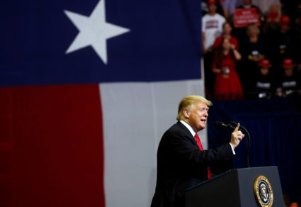 President Donald Trump speaks at a campaign rally for Sen. Ted Cruz (R-Texas) in Houston, Texas. Photo by Leah Millis/Reuters