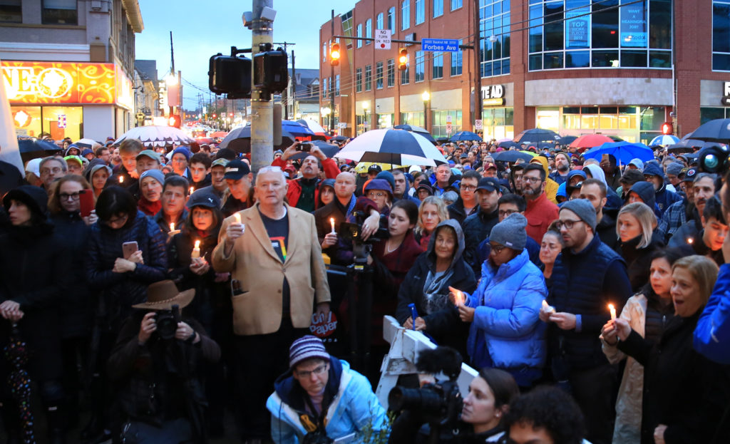 People hold a vigil for the victims of Pittsburgh synagogue shooting in Pittsburgh Pennsylvania