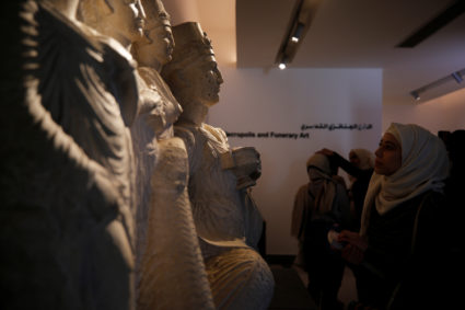 Visitors look at sculptures displayed during the reopening of Syria's National Museum of Damascus, Syria October 28, 2018. Photo by Omar Sanadiki/Reuters