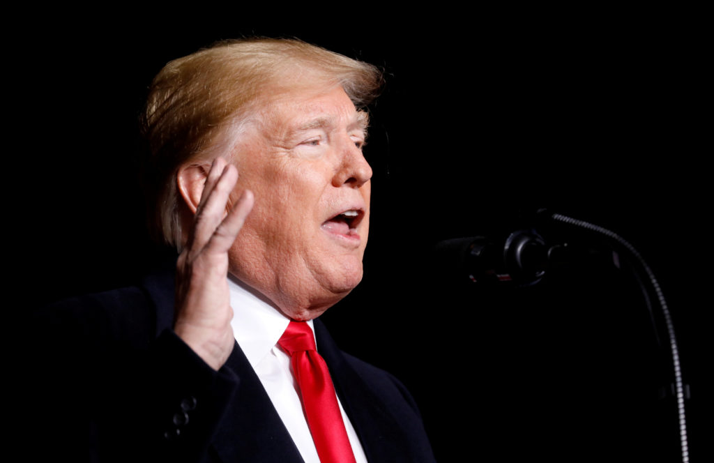 FILE PHOTO: U.S. President Donald Trump speaks at a campaign rally in Mosinee, Wisconsin, U.S., October 24, 2018. REUTERS/...