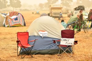 A makeshift address is seen on a tent at an evacuee encampment in a Walmart parking lot in Chico, California on November 15, 2018. - Photo by Josh Edelson/ AFP/Getty Images)