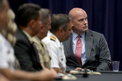 Department of Justice Chief of Staff Matt Whitaker (R) participates in an August round table event with the Joint Interagency Task Force in Washington, D.C. Photo by Chip Somodevilla/Getty Images