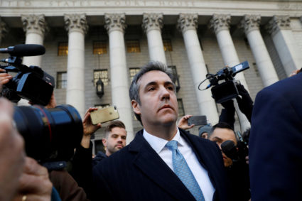 President Donald Trump's former lawyer Michael Cohen exits federal court after entering a guilty plea in Manhattan, New York City, on Nov. 29, 2018. Photo by Andrew Kelly/Reuters