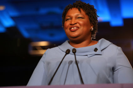 Stacey Abrams speaks to the crowd of supporters announcing they will wait till the morning for results of the mid-terms election at the Hyatt Regency in Atlanta, Georgia, U.S. Nov. 7, 2018. Photo by Lawrence Bryant/Reuters