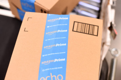 An outgoing shipment rests on a conveyor belt at an Amazon Fulfillment Center on Cyber Monday in Tracy, California, U.S. November 28, 2016. REUTERS/Noah Berger