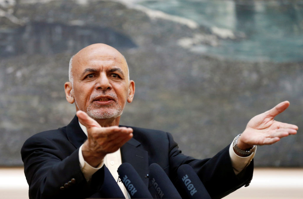 FILE PHOTO: Afghan President Ashraf Ghani speaks during a news conference in Kabul, Afghanistan July 15, 2018. REUTERS/Moh...
