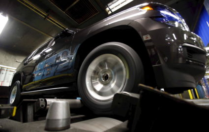 A Chevrolet Tahoe undergoes testing at the General Motors Assembly Plant in Arlington, Texas June 9, 2015. General Motors Co is raising the stakes on its bet that sales of fuel-thirsty sport utility vehicles will keep driving its global profits as Chinese and other markets sag. GM said on July 14, 2015 that it plans to spend $1.4 billion to modernize the factory in Arlington, Texas, that builds the Cadillac Escalade, Chevrolet Suburban and GMC Yukon sport utility vehicles. It's the largest single investment in a $5.4 billion, three-year plant upgrade program announced earlier this year. Picture taken June 9, 2015. REUTERS/Mike Stone